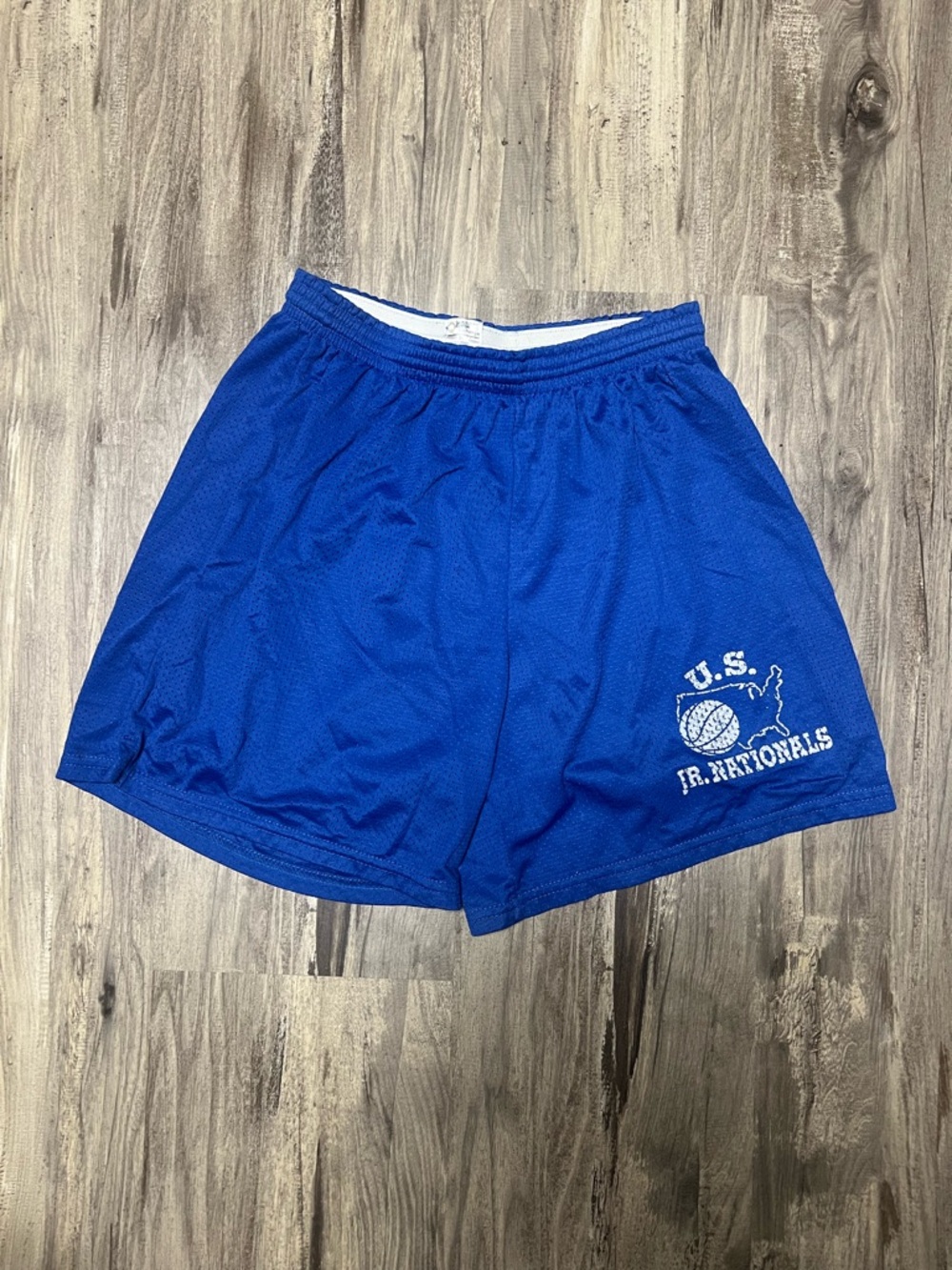 Royal Blue Mesh Athletic Shorts with White Waistband